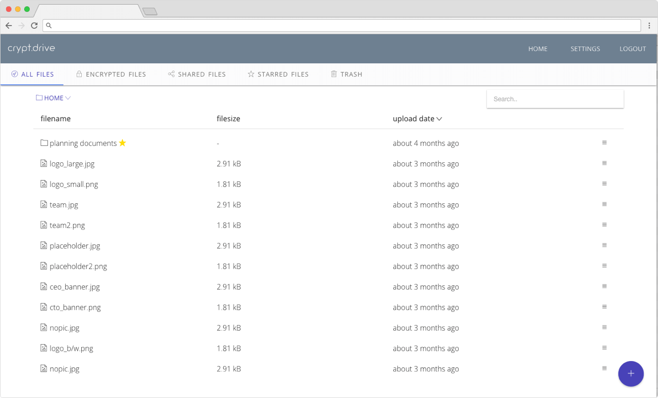 a screenshoto of cryptdrive.io's file explorer