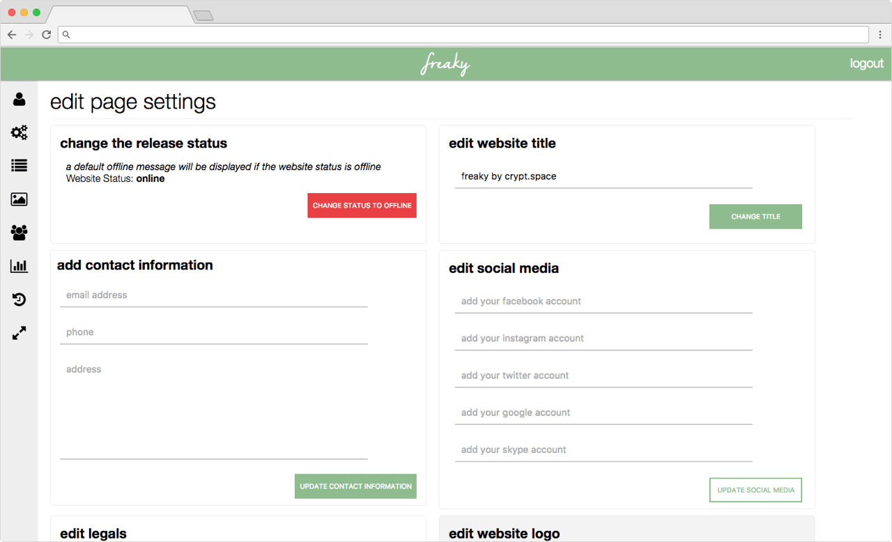 a screenshot of freaky's backend
